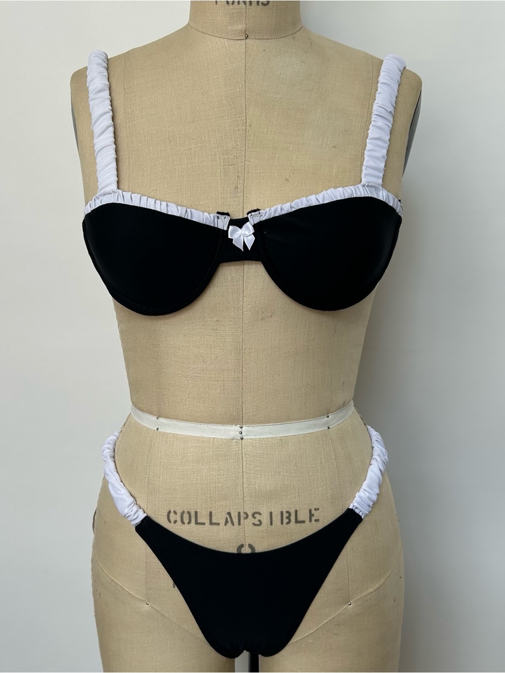 Women’s Black and White Ruffled Bikini Set